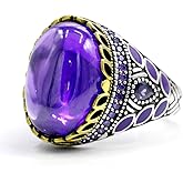 Solid S925 Sterling Silver Men's Ring Blue Crystal Glass Black Agate Red Agate Purple Zircon Turquoise Ring Türkiye Handmade Ring National Style Craft Unique Jewelry