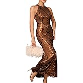 Kaei&Shi Sequin Prom Dresses Long,Pearl Chain Backless Homecoming Dress,Women Sparkly Elegant Formal Evening Gowns