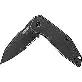 Kershaw Gravel Folding Pocket Knife, Every Day Carry Knife with Pocketclip | Black, 2.5 Inch Stainless Steel Reverse Tanto Partially Serrated Blade, EDC with Assisted Opening, Reversible Carry