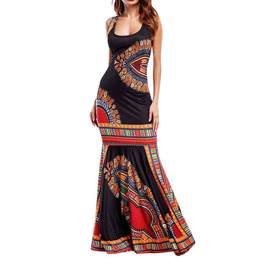 Buy Clothful Women's Dress Boho Floral Sleeveless Dashiki Maxi Long