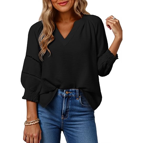 Dokotoo Womens Long Sleeve Tops Fall Shirts for Women 2025 V Neck