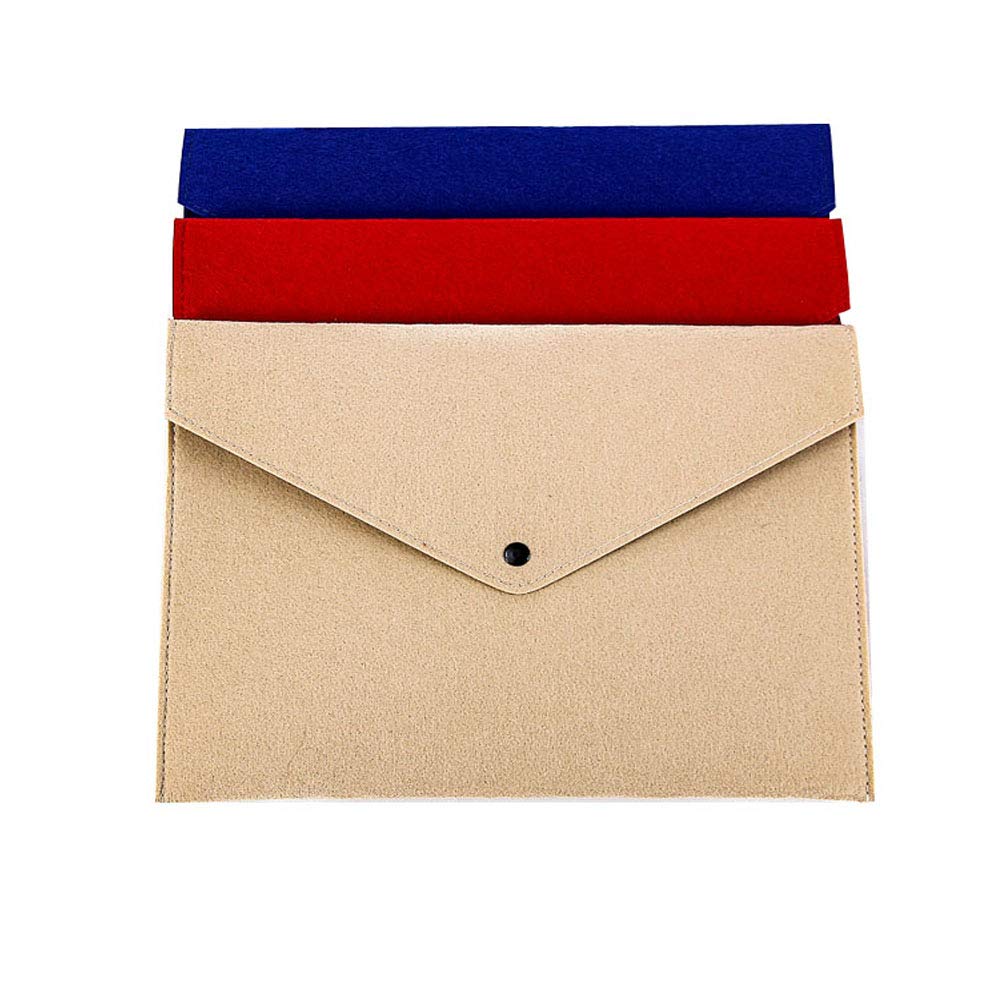 KanDery 3PCS A4 Files Folders, Durable Document Bags, Document Folders Briefcase with Snap Button, Felt Envelope Documents Holders for School Home Work Office Organization