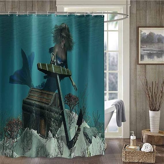 Modern Print Shower Curtain Mermaid Decor,A Mermaid in The