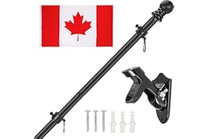 EKETE Flag Pole Kit for House，6 FT Metal Canada Flag Pole with Holder for Residential Porch Garden Yard - Wall Mount Flagpole