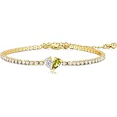 YUJIE Birthstone Tennis Bracelet for Women - 14k Gold Plated Adjustable 2mm Tennis Chain Brithstone Heart Bracelets for Her Mom Wife Girlfriend Anniversary Birthday Gift