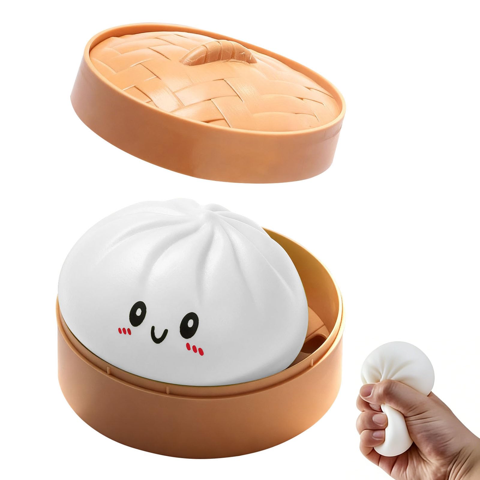 Dumpling Squishy Cute Simulated Steamed Buns Bao With Steamer Box Soft Fun Decompression Dough for Anxiety Relief Non-Edible Dumpling Stress Balls For Adults Birthday Gifts Desk Decoration (White)