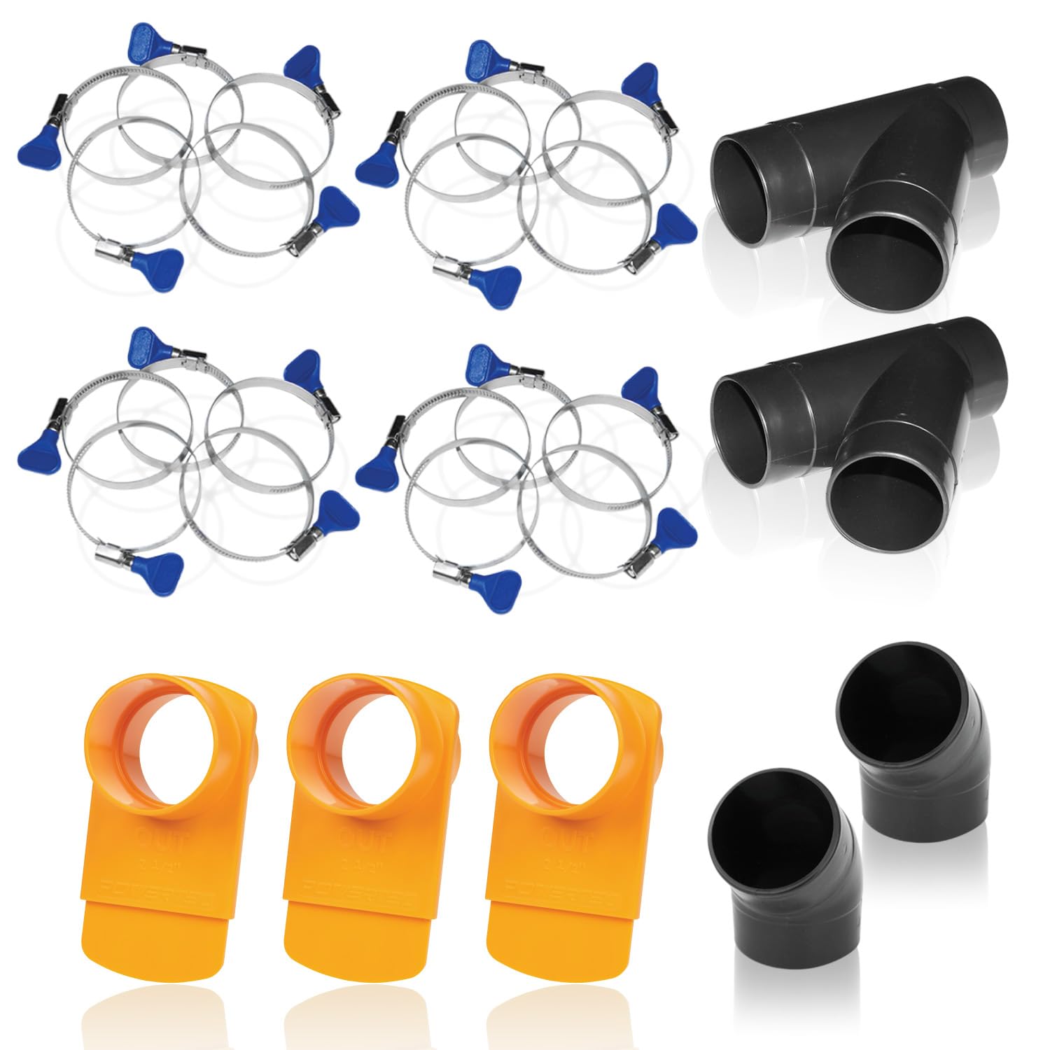 POWERTEC 4 Inch Dust Collection Fittings Kit w/Connectors, Patented Blast Gates & Stainless Steel Hose Clamps for 3 Machine Setup, Dust Collection System for Woodworking Dust Collection Hose (70316V) Image