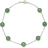 Belacqua Natural Jade Station Bracelet in 10K Yellow Gold, Size- 6.0-6.5mm, Length - 7.5 Inches, Spring Ring Clasp, Dainty Jewelry for Women, Gift Box Included