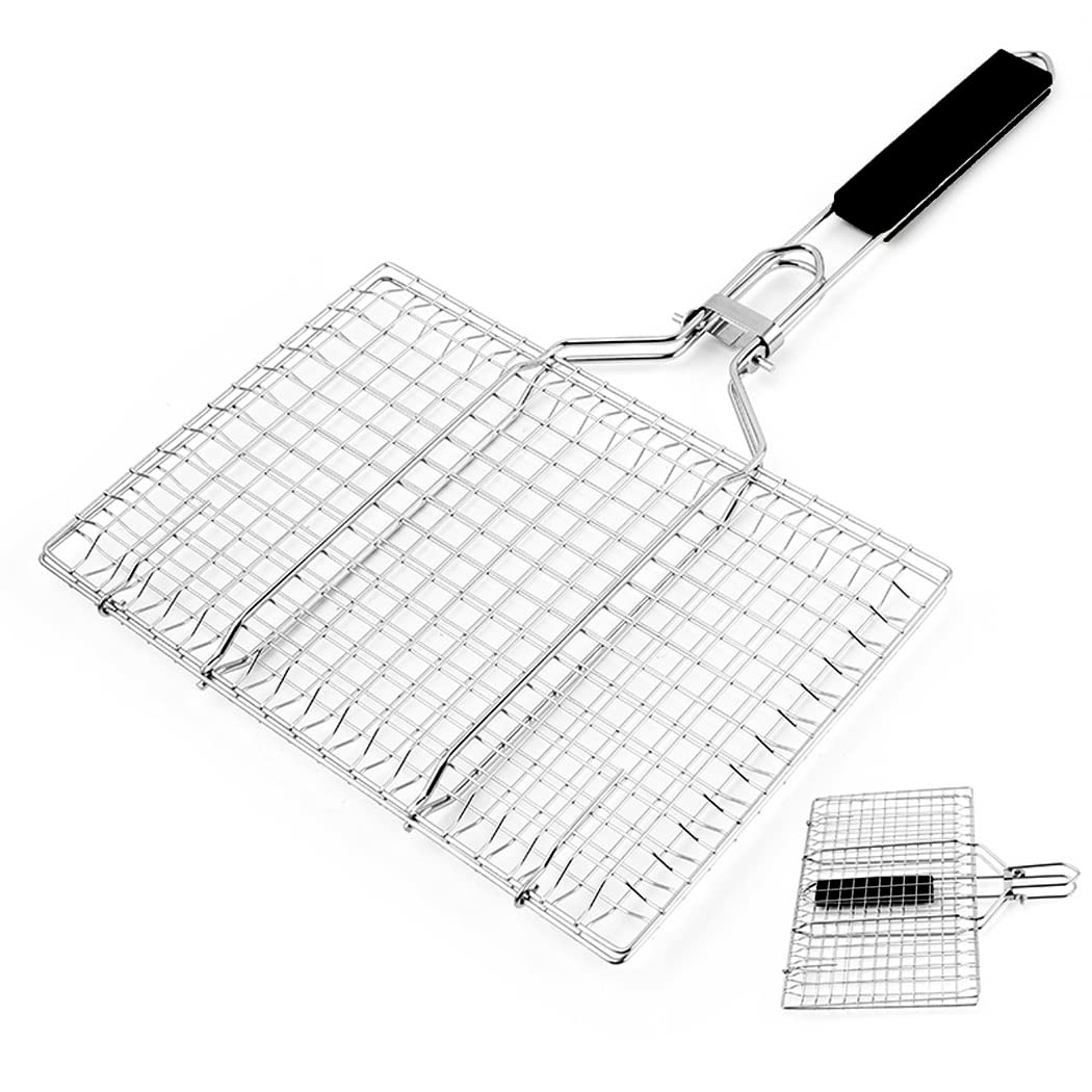 Abcsea 1 Piece Foldable Stainless Steel Barbecue Grill Basket, BBQ Grill Mesh, Fish Grilling Basket, Grill Basket for BBQ, Barbecue Grill Basket Stainless Steel