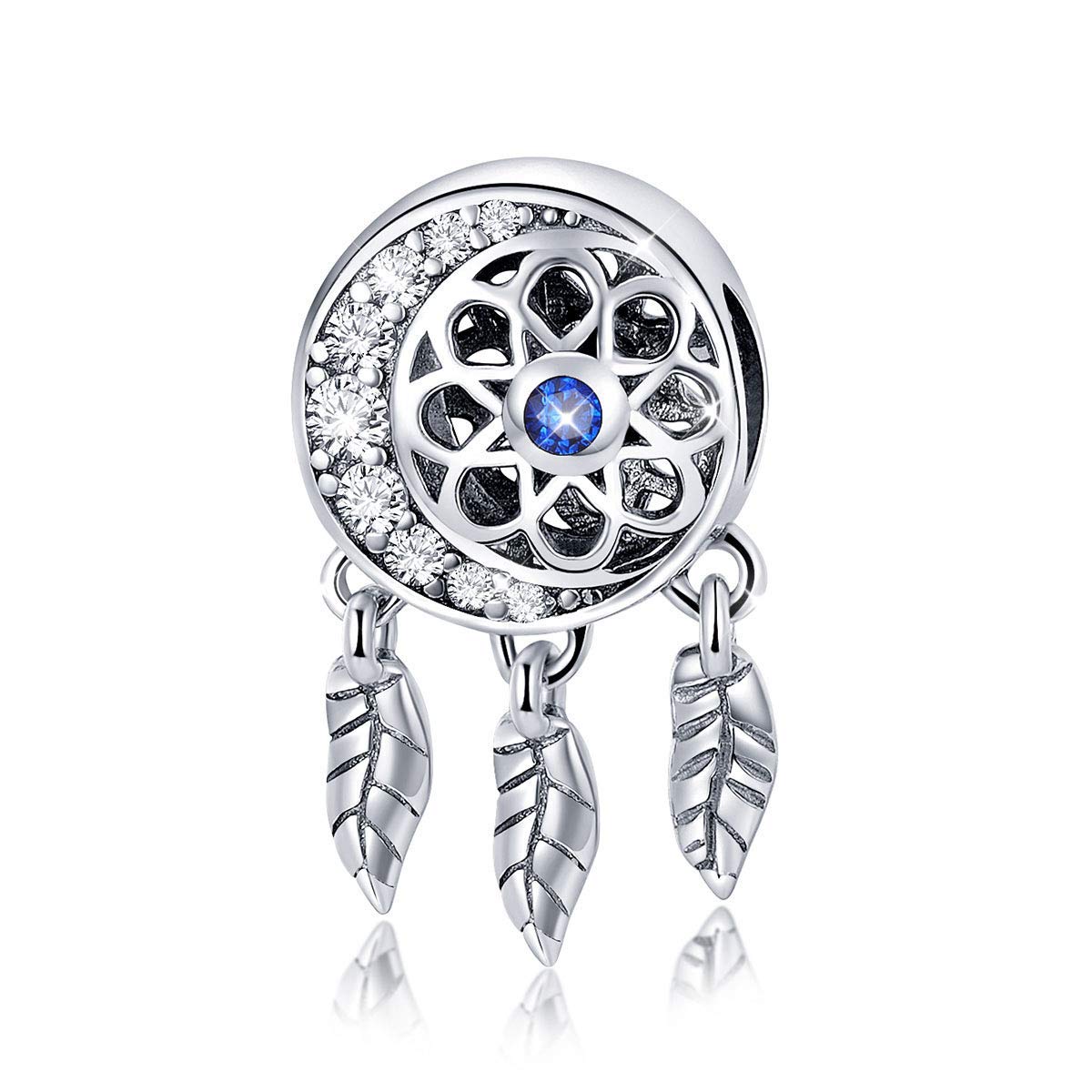 Genuine 925 Sterling Silver Dangle Colour Crystal Dream Catcher Charms for Bracelets and Necklace Birthday Mother's Day Gift (B)