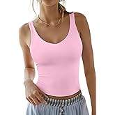 REORIA Tank Tops for Women Double Lined V Neck Summer Casual Basic 2026 Trendy Workout Going Out Clothes