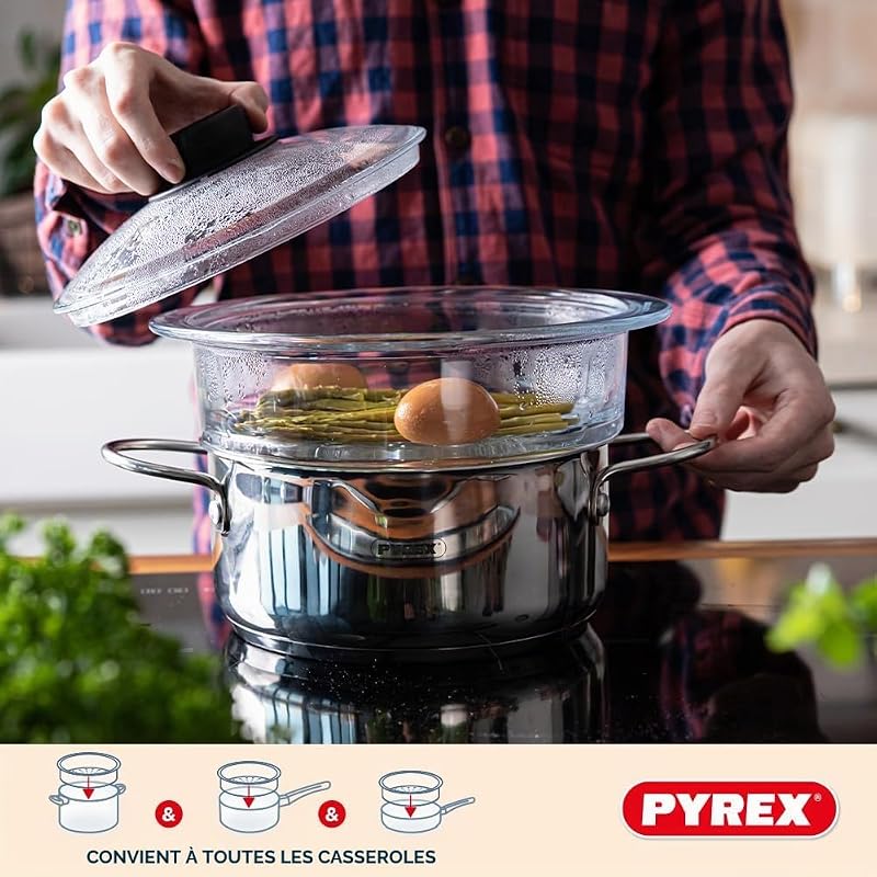 - Panier Vapeur 20cm et Couvercle avec bouton - Verre Borosilicate - Made in France