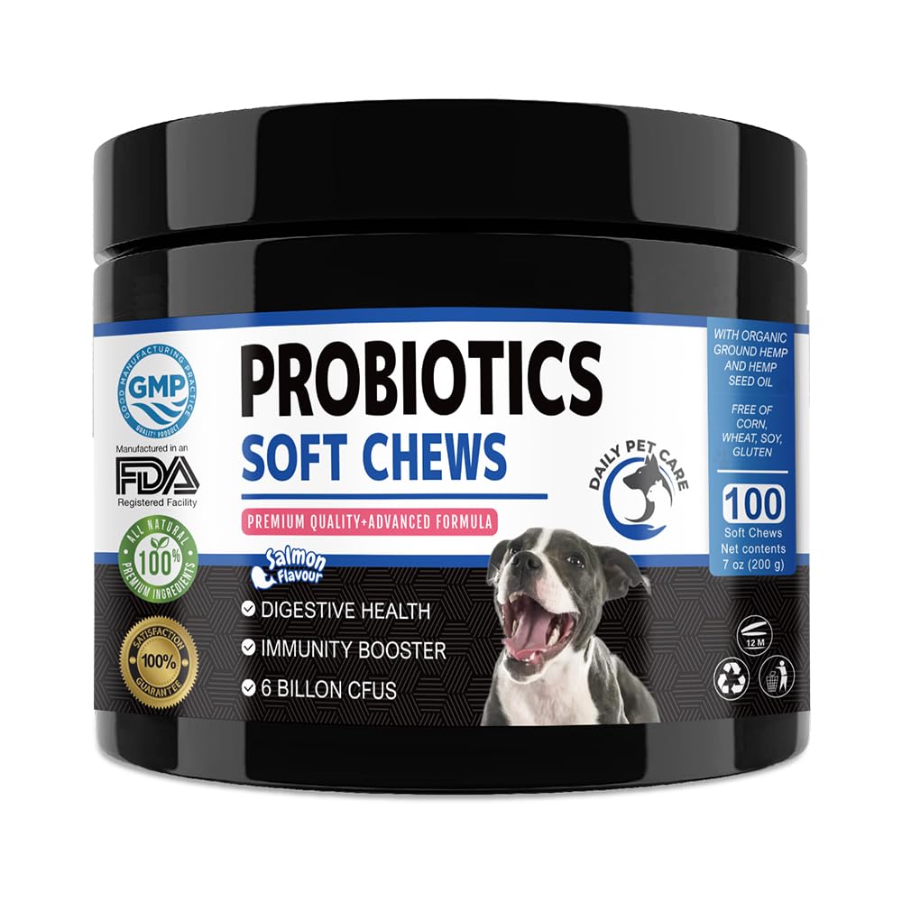 Probiotics for Dogs – Natural Digestive Treats for Gut Health, Immunity, Diarrhoea & Itchy Skin Relief – Salmon Flavour Probiotic Chews – Probiotic Dog Treats