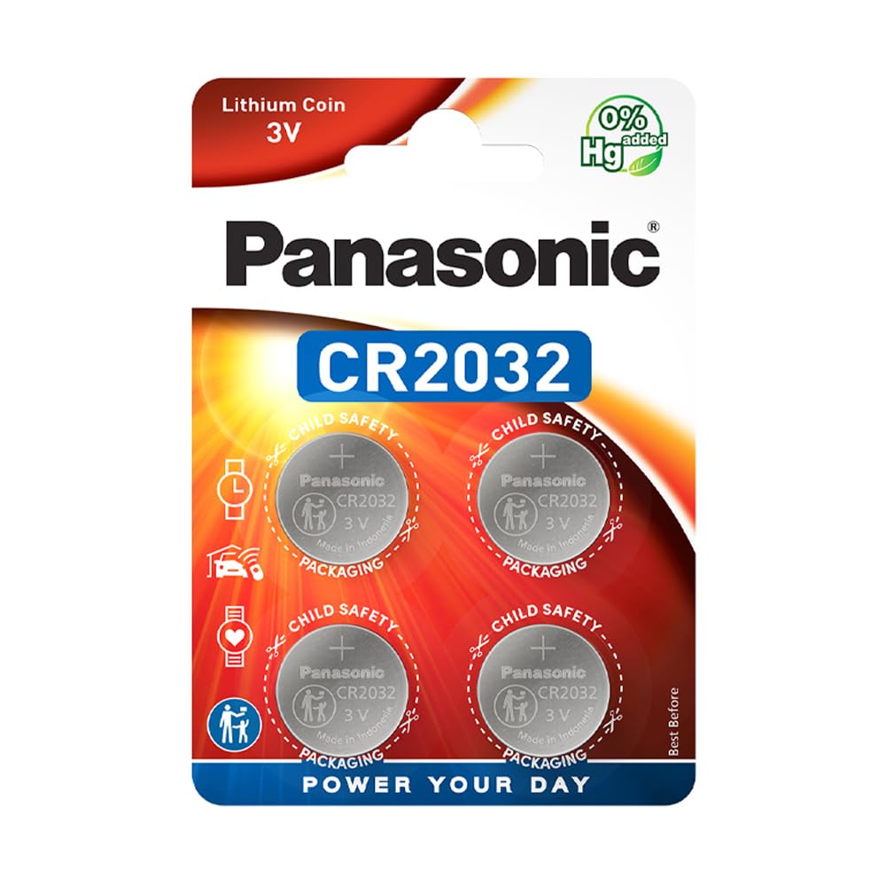 4 Panasonic CR2032 Lithium Batteries. 3V Coin Cell