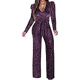 Women's Sparkly Jumpsuits Sexy Long Sleeve Cocktail Elegant Mock Neck Bodycon Straight Long Pants Rompers with Pockets