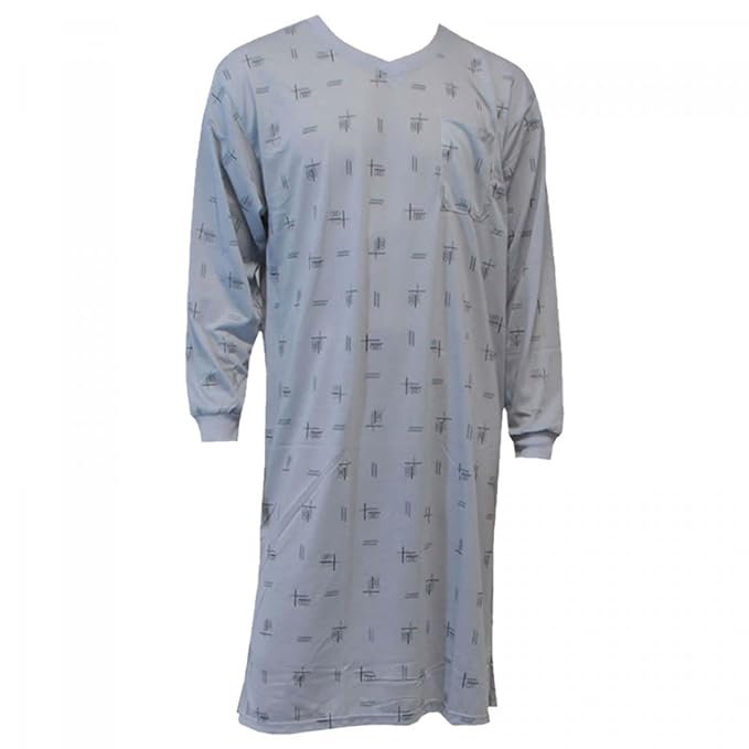 Herren Nachthemd mit langem Arm mit Motiv und V-Ausschnitt in 8 Farben Nr. 4937