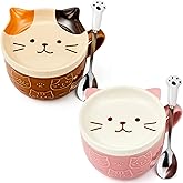FoldTier 2 Pcs 10 oz Ceramic Cute Cat Mug with Lid - Kawaii Cat Tea Cup, Funny Novelty Coffee Cup and Dessert Saucer Set for Women Back to School Birthday Christmas Teacher's Appreciation