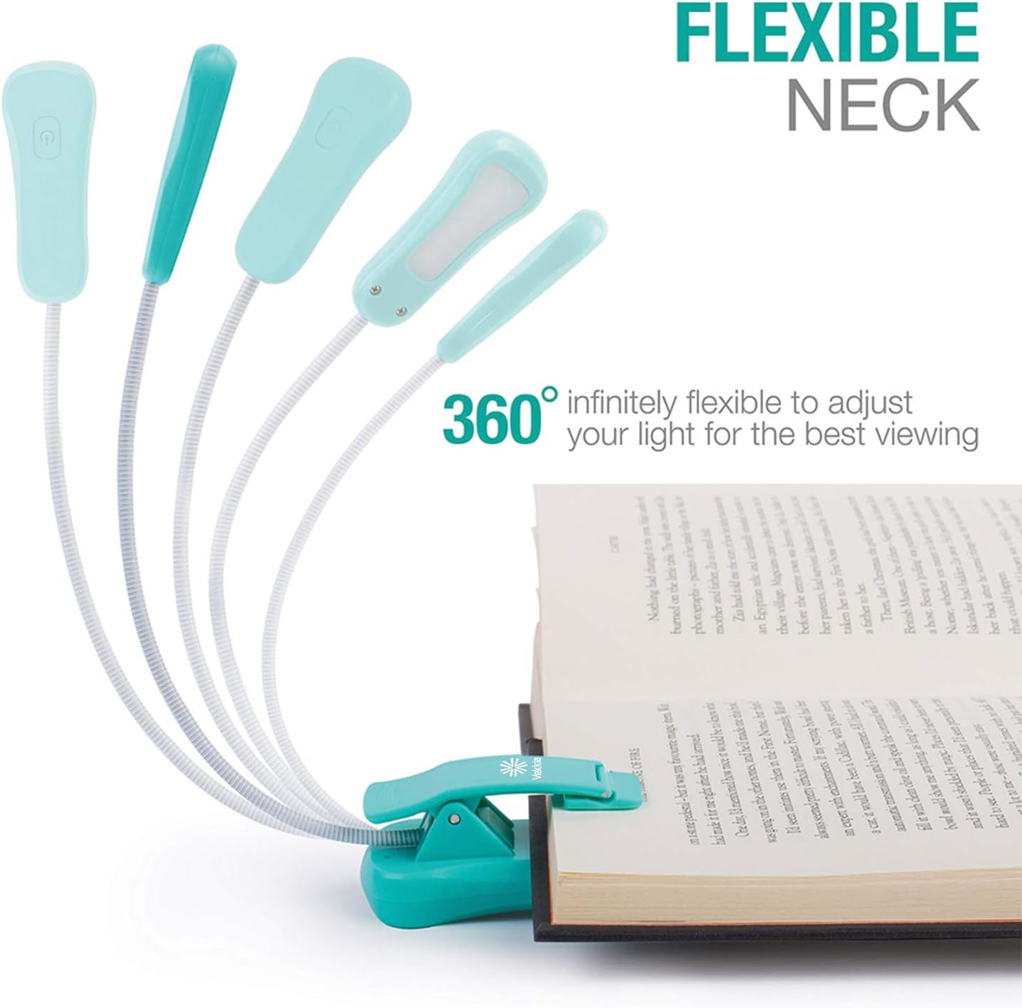 Vekkia/LuminoLite Rechargeable Book Light, Reading Lights for Reading in Bed. Up to 60 Hours Lighting. Perfect for Bookworms, Kids & Travel. (Turquoise) - - 