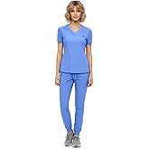 M&M SCRUBS Women’s Jogger Scrub Set – Stretch Medical Scrubs Uniform, V-Neck Scrub Top & Jogger Pants, 10 Pockets