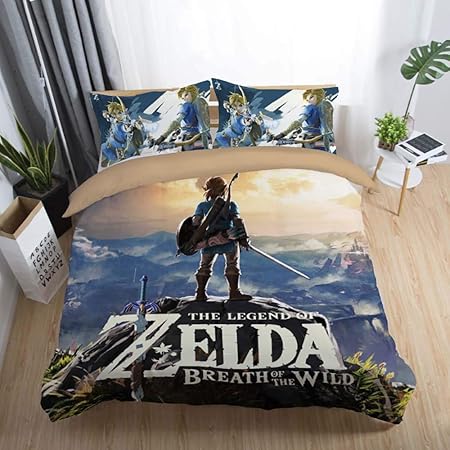 CXDM 3D Zelda-Kämpfer Muster Bettbezug-Set Mikrofaser 3 Stück Bettwäsche Set Für Teens Kinder Erwachsene,AUSingle