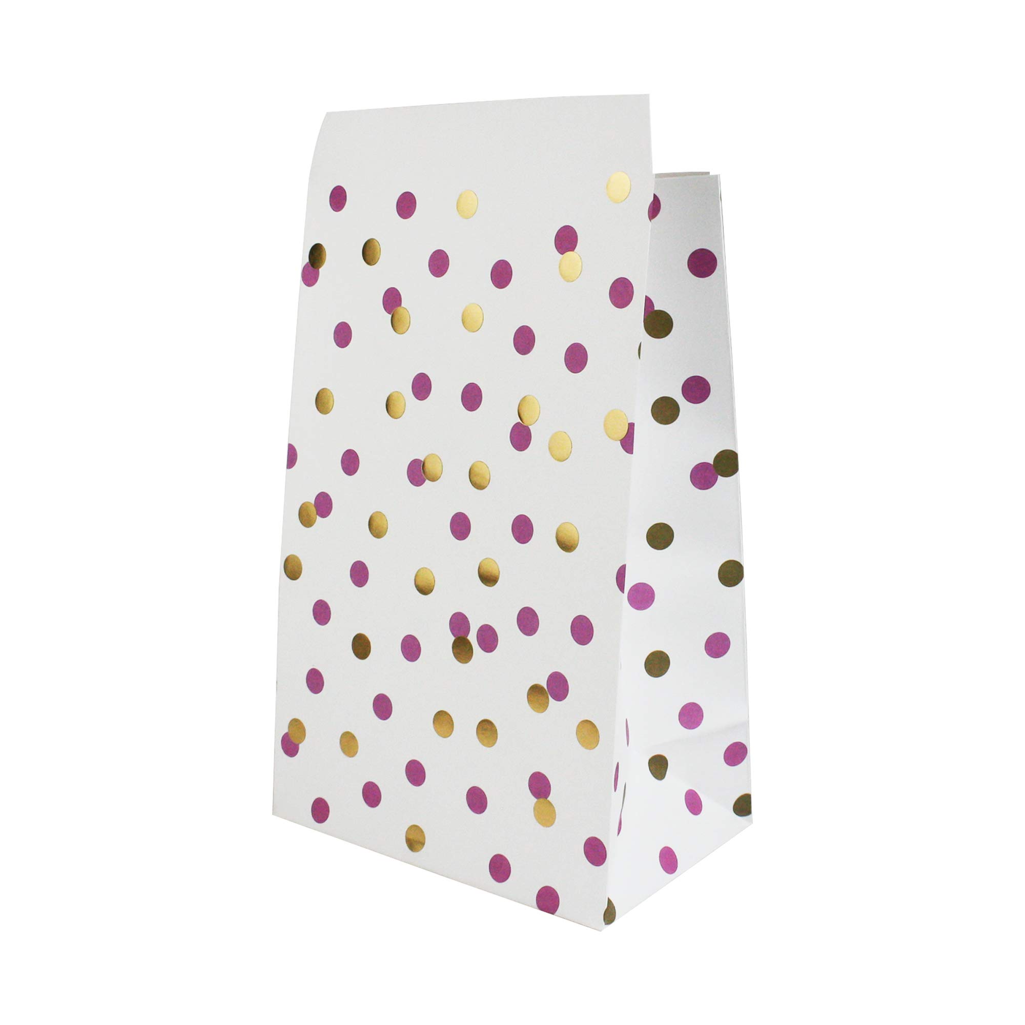 Emartbuy Pack of 20 Polka Dots Christmas Party Bags Gift Paper Bags Grocery Bags Lunch Flat Bottom Paper Bags - Purple Gold Polka Dots