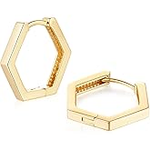 14K Gold Hoop Earrings for Women in Hexagon Styles Delicate Simple Thick Hoop Earrings Allergy-Free Small Gold Hoops Earring 20 mm