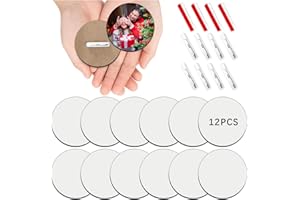 AIDIYGECO 12Pcs Sublimation Buttons Blanks with Pins 3 inch MDF Buttons Pins Sublimation Blanks Christmas for School Projects Sublimation Name Tags Blanks DIY Crafts