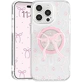 DALIHEBO Magnetic Case for iPhone 13 Pro Max, 3D Pink Magnetic Stand Bowknot Phone Case, Cute Pink Clear Bow Aesthetic Design Soft Durable TPU Transparent Protective Cover for Women Girls-01