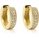 Small Iced CZ Hoops with Cubic Zirconia 14K Yellow Gold Plated 925 Sterling Silver Post Ear Cuff 12mm Huggie Hoop Earrings Wonderful Gift Choice for Men And Women