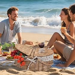 Wicker Picnic Basket with Removable Liner Empty