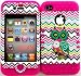 Bumper Case for Apple iphone 4 4G 4S Colorful Chevron Waves with Owl hard plastic snap on over Pink Silicone Gel