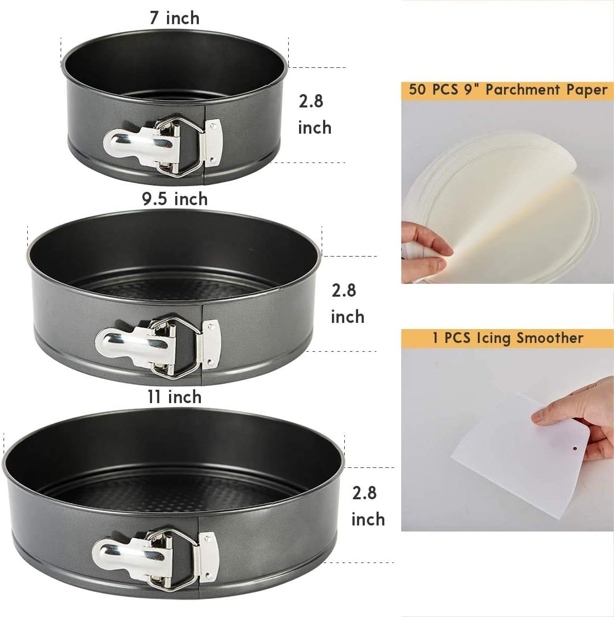 vplus Springform Pan Set, 3 Pieces Nonstick Bakeware Set Cake Pan Set with 50 Pcs Parchment Paper Liners: Kitchen & Dining