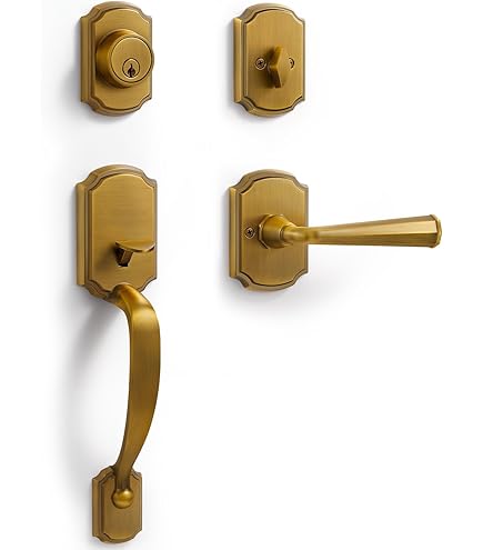 NOVITA 【BRASS】　120 SORWDUERM 1 Pack Antique Brass Front Door Handle Reversible Lever