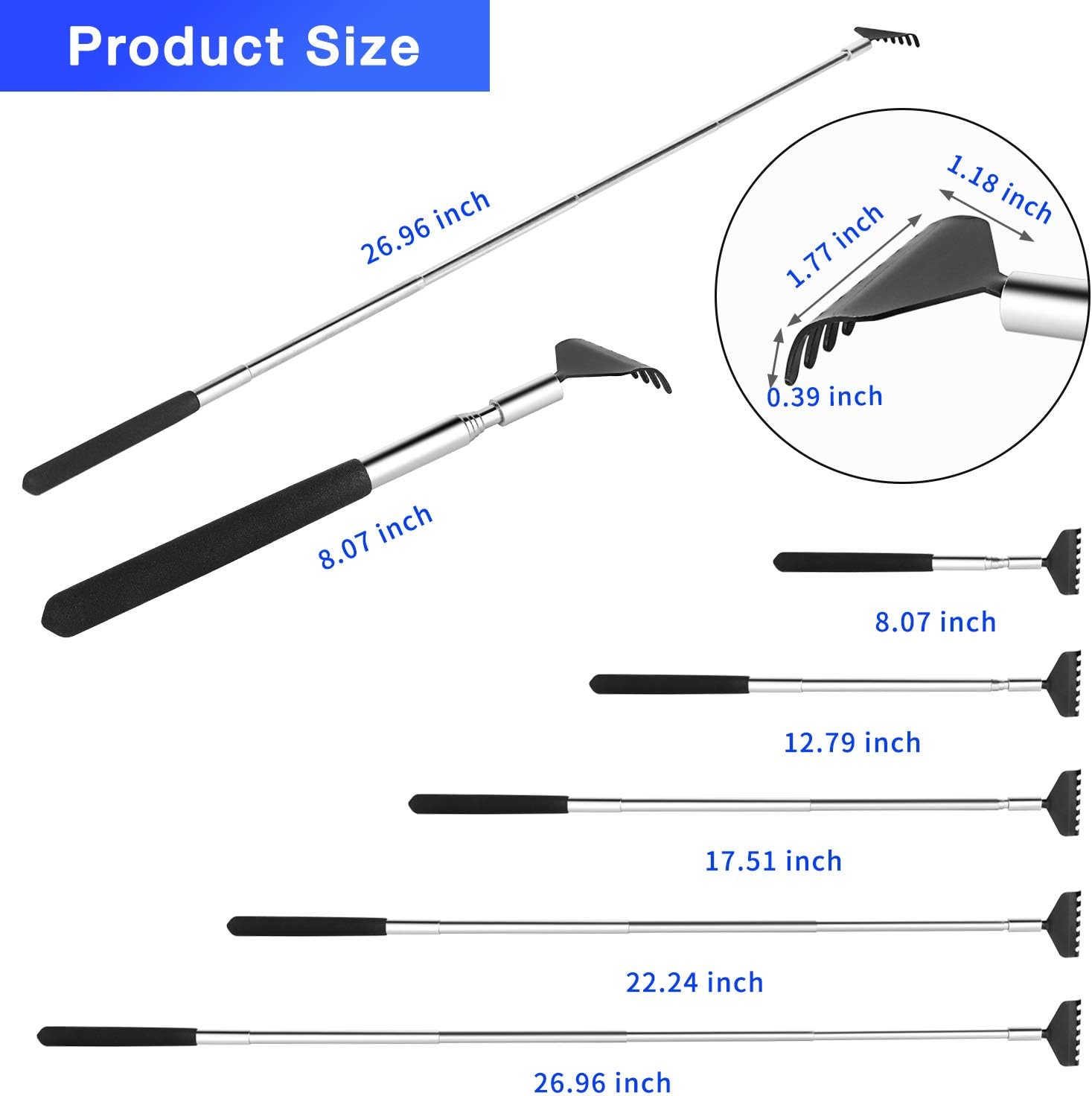 2 Pack Portable Extendable Back Scratcher, Mazicla Stainless Steel Telescoping Back Scratcher with Beautiful Gift Packaging: Health & Personal Care