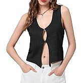 Mieeyali Womens Vintage Knittd Tank Y2k Vest Crop Top Sleeveless V-Neck Open Front Button Crochet Knit Vests Versatile Tops