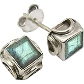 SilverStarJewel Natural Blue Labradorite Earrings 0.3" 925 Sterling Silver Ladies Stone