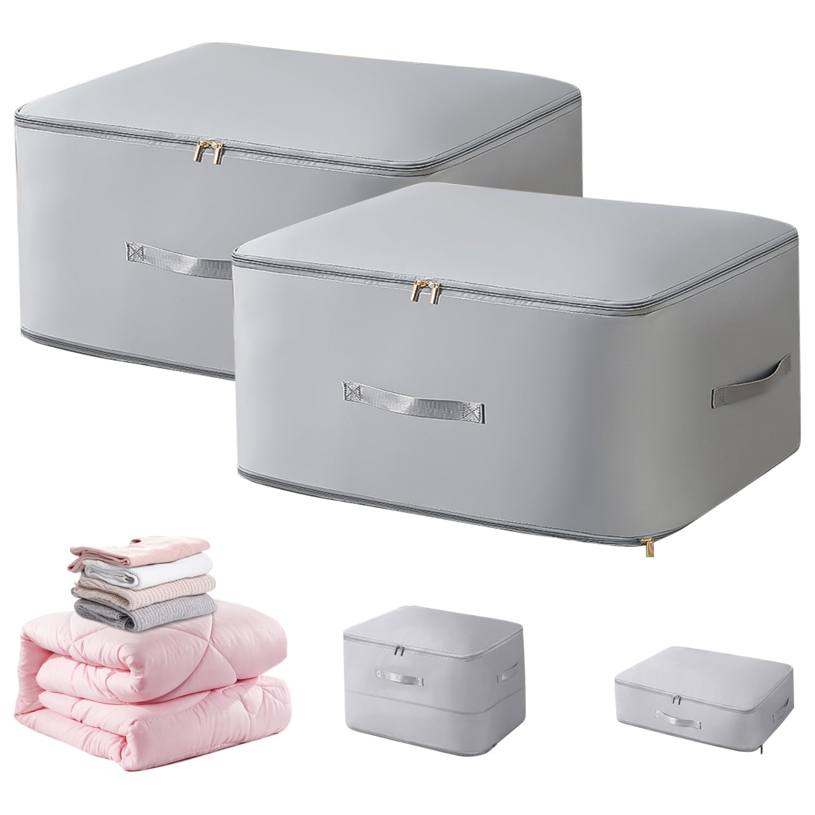 YUUTIAL 2 Pieces Ultra Space Saving Compression Organizer,54x42x60cm Storage Bags Large Capacity with Zipper,Grey Expandable Packing Organizers for Bedroom Clothes,Blanket and Duvet (XL*2)