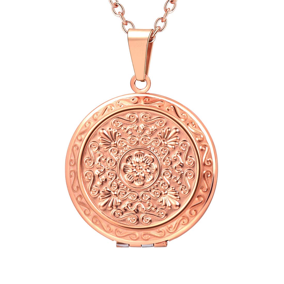 U7 Photo Necklace Rose Gold Plated Locket for Girls Womens Flower Pendant Tennis Chain — image 1