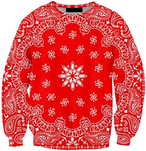 Men 3D Print Crewneck Sweatshirts Red Patins Bandana Straight Outta Bompton Compton California Streetwear Jumpers