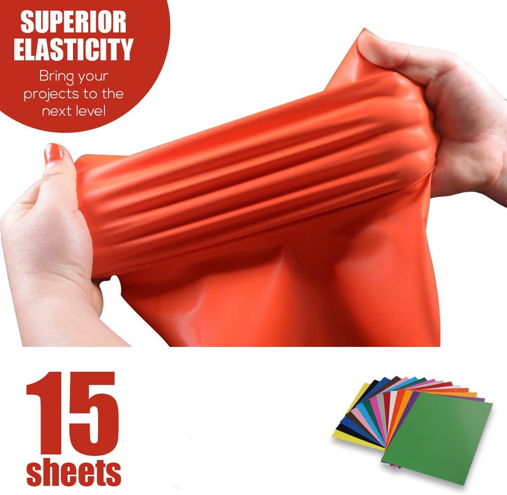 HTV Vinyl Bundle - Heat Press Iron on Vinyl - EasyWeed High Thermoflex Heat Transfer Vinyl Sheets for Silhouette Cameo Cricut - Inkjet Printable Waterproof Paper for Fabric - 15 Pack - 12''x10''