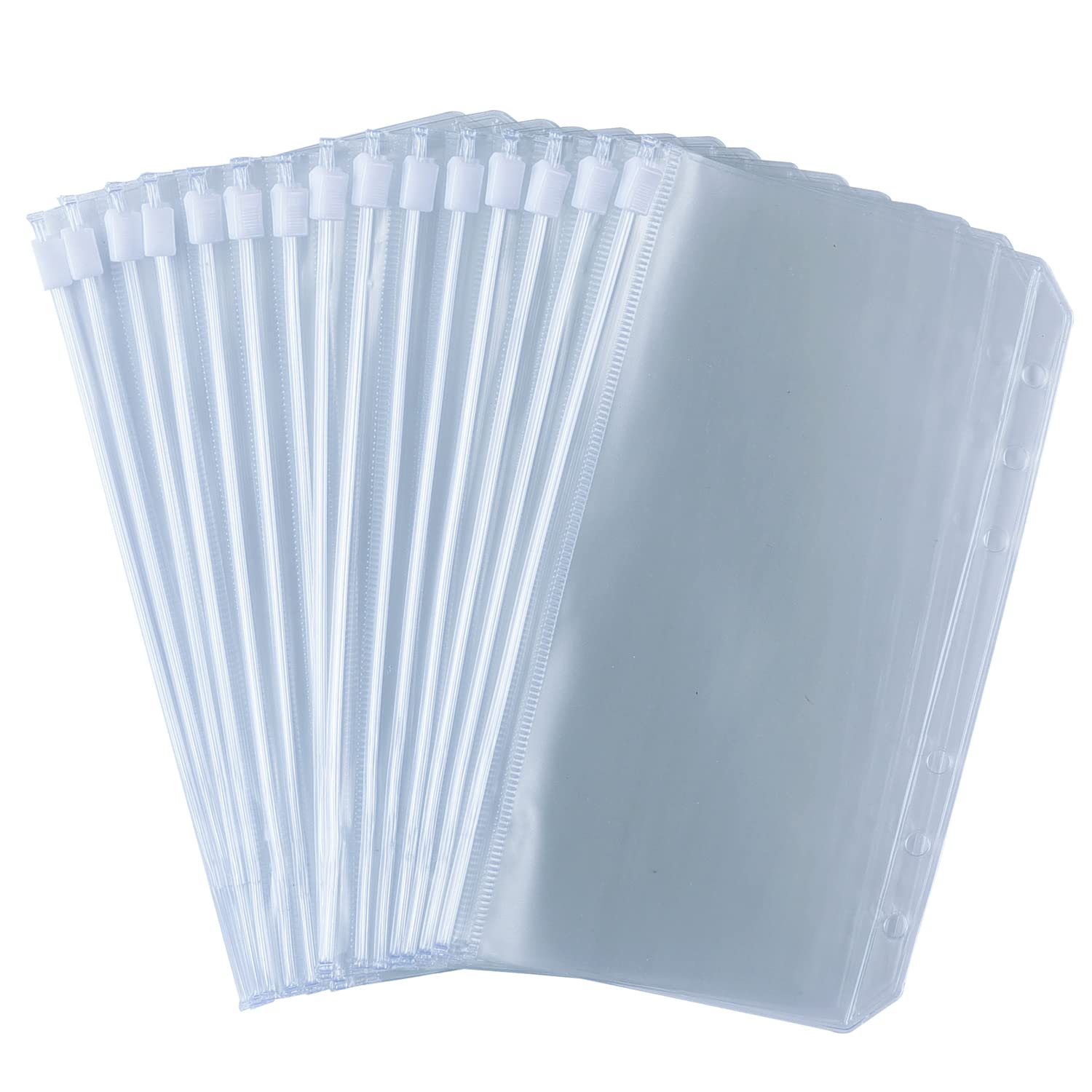 15pcs A6 Size 6 Holes Binder Pockets Plastic Binder Zipper Folder Waterproof Clear Money Envelopes Notebook Planner Insert Pages Loose Leaf Bag