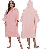 Surf Poncho Hooded Beach Towel, Quick Dry Terry Cloth, Extra Large Changing Robe with Pockets for Adults, Unisex Skin Pink Cover-Up for Swim, Bath, Beach, Gift for Swimmer Lovers