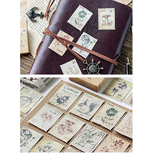 138 Pcs/3 Sets Post Stamp Stickers Retro Cute Plants/Animals Decorative Sticker Square Adhesive Sticker Envelope/Bag Seal by EORTA for Diary Planner Bottles Scrapbook DIY Craft Gift, Forest Theme - Thumbnail 4