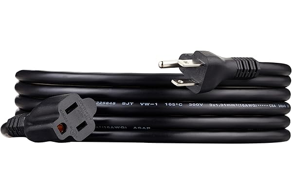 Amazon Basics Power Extension Cord, 10 Feet, 13 Amps, 125V, Black