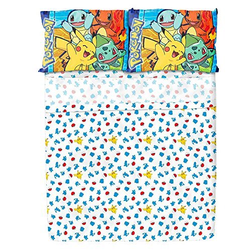 Pokémon Kids Twin Sheet Set - Fitted Sheet, Flat Sheet, Reversible Pillowcase