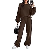 Sweetyweee Women's 2 Piece Outfits Set Fleece Lined Lounge Sweatsuit Crewneck Pullover Top Wide Leg Pants Casual Tracksuit