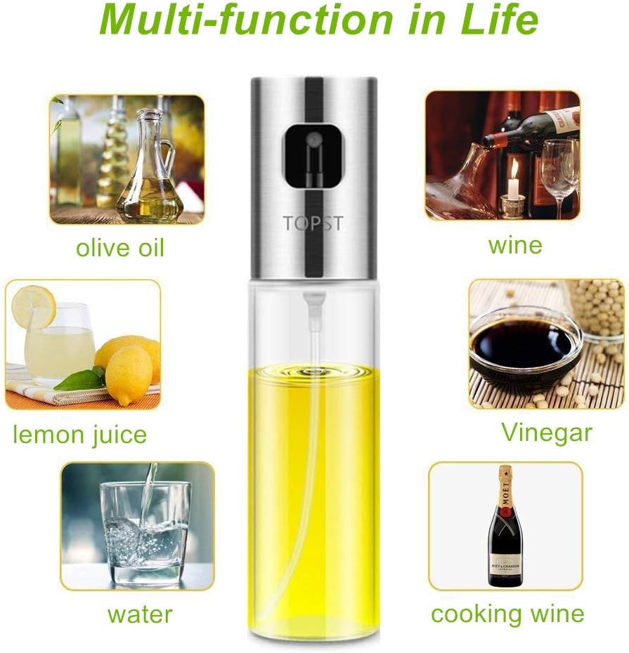 Olive Oil Sprayer, Transparent Food-grade Glass Oil Spray Portable Spray Bottle Vinegar Bottle Oil Dispenser for BBQ Making Salad Cooking Baking Roasting Grilling Frying Kitchen Stainless Steel: Kitchen & Dining