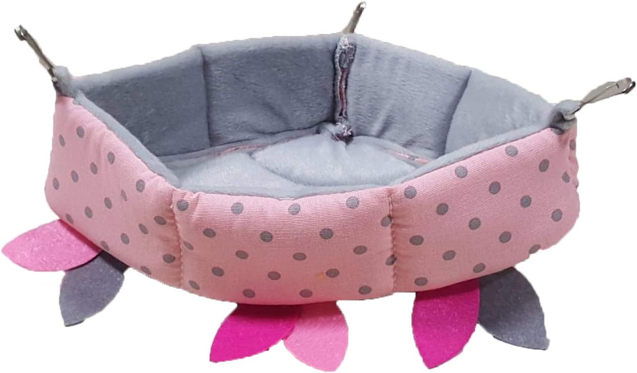 Velvet Dot Pattern Hanging Triangle Cage Nest for Sugar Glider, Hamster, Squirrel, Marmoset, Chinchillas, Small Exotic Pet Cage Set Pink & Grey Color