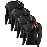 Orrfreer 4 Pack Thermal Compression Shirt for Men Fleece Lined Long Sleeve Athletic Undershirt Base Layer Cold Weather