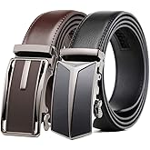 Founders & C Mens Belt 2 Pack,Leather Ratchet Click Belt Dress with Slide Buckle 1 3/8" in Gift Set Box- Size Adjustable